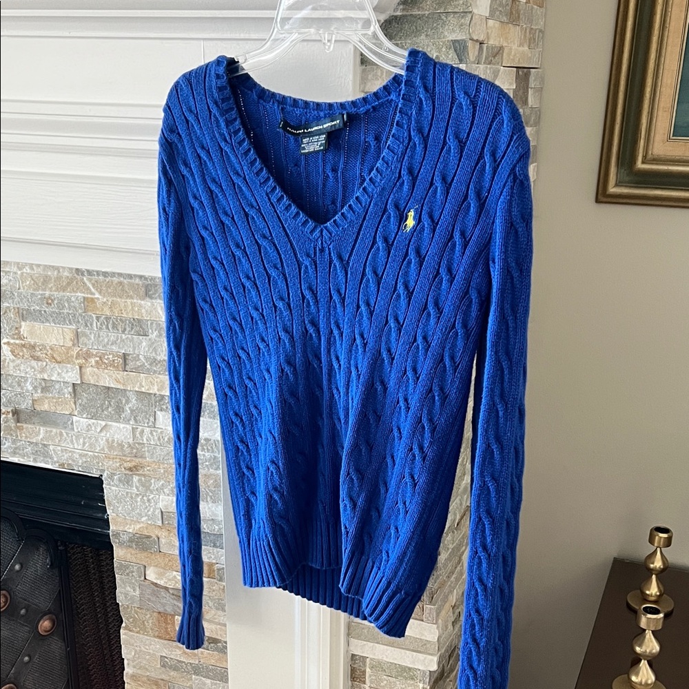 Gorgeous Royal Blue Ralph Lauren Women's V-Neck Petite Sml Sweater VG Condition
